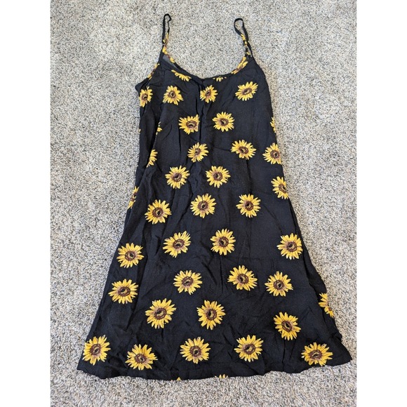 MSBASIC Dresses & Skirts - MSBASIC Sunflower Print Mini Slip Dress Black Yellow 90s Style Rayon Womens M